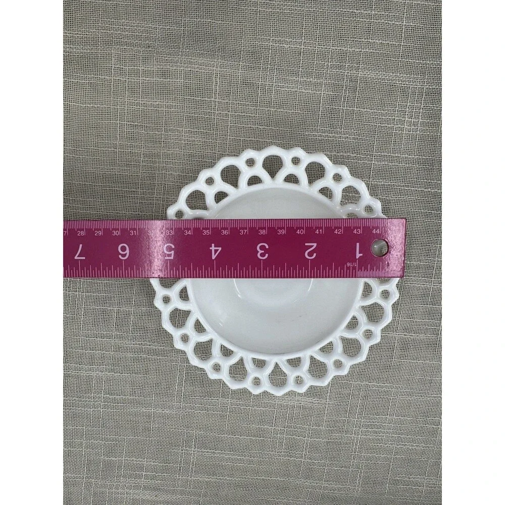 Vintage White Milk Glass Lace Edge Pedestal Bowl Openwork Dish Trinket Holder